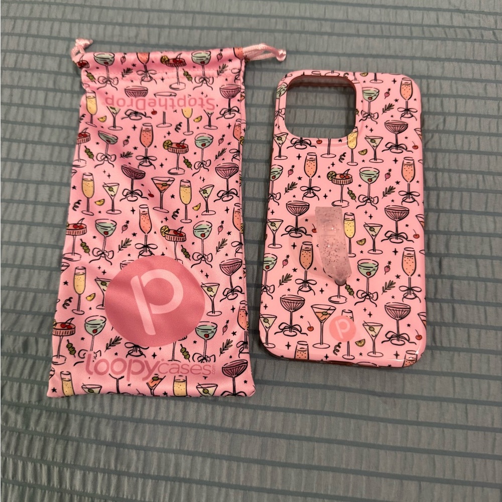 Pink Cocktail Pattern Phone Case with Matching Pouch